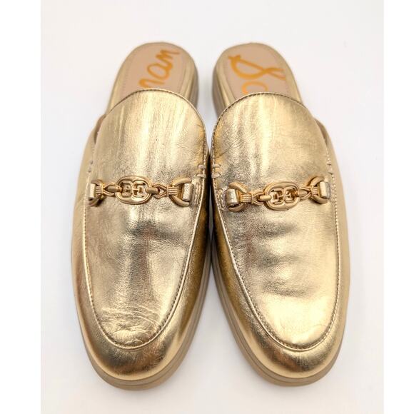 Sam Edelman Kira Slip On Mule Women's Logo Leather Gold Size US7.5M EU38 - Picture 10 of 12